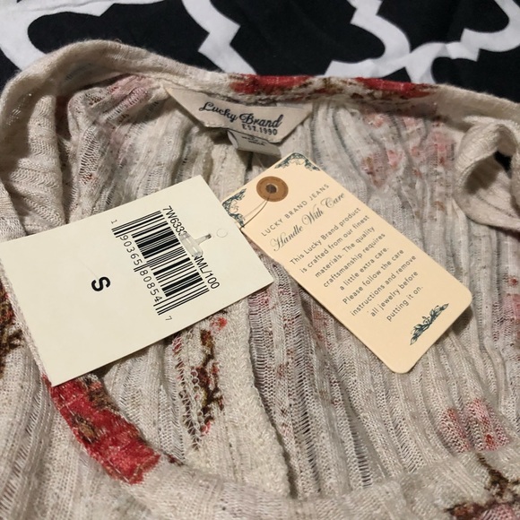 Lucky Brand Womens Floral Keyhole Sleeveless Tunic Linen Blend Small Beige Red - Picture 2 of 6